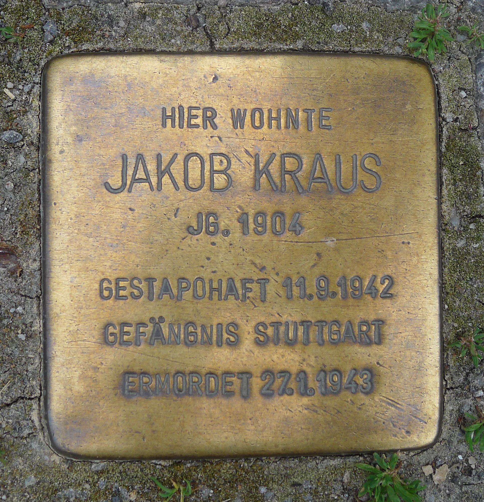 Stolperstein Dedicated to Jakob Kraus
