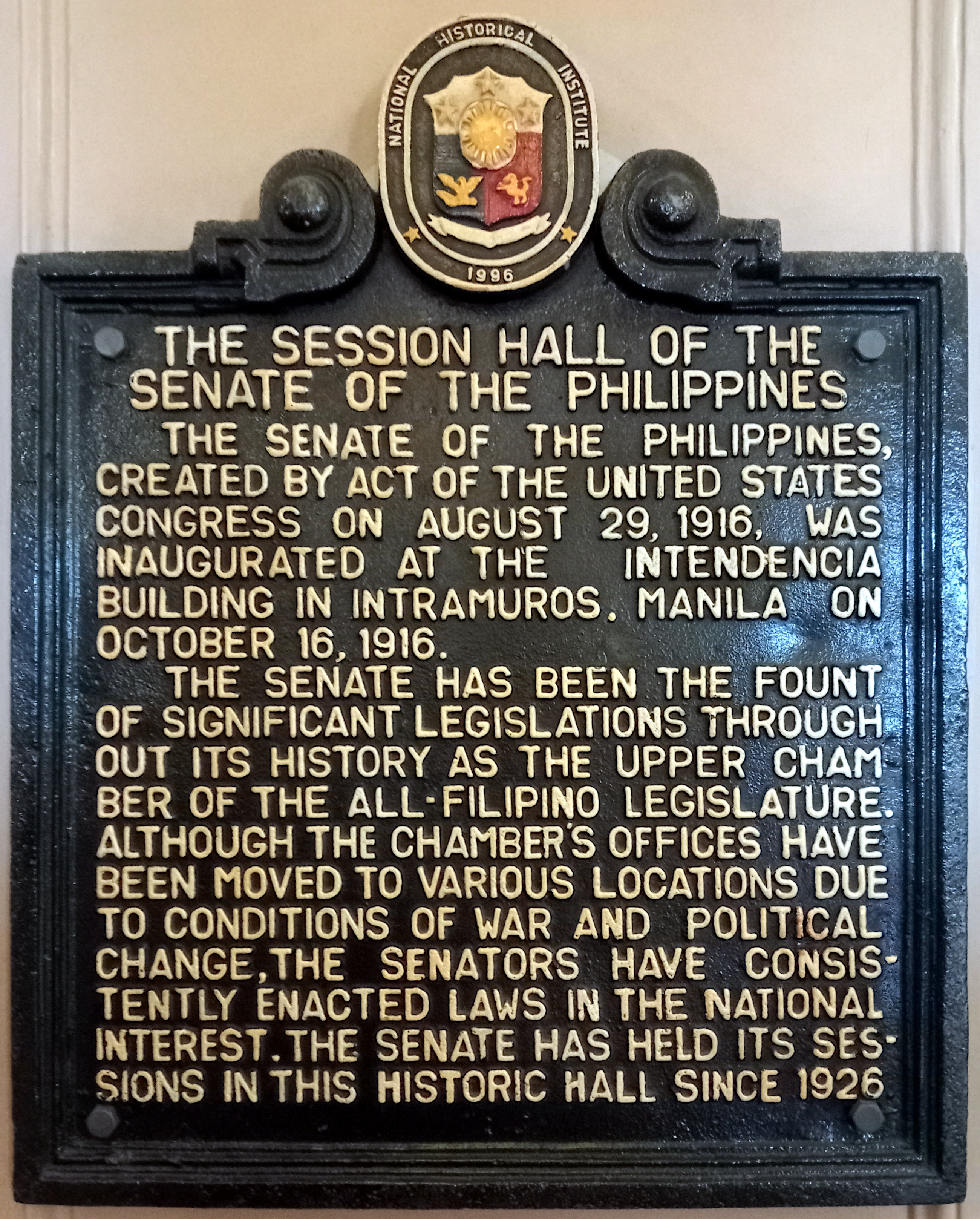 Historická Značka Zasedací Síně Senátu Filipín