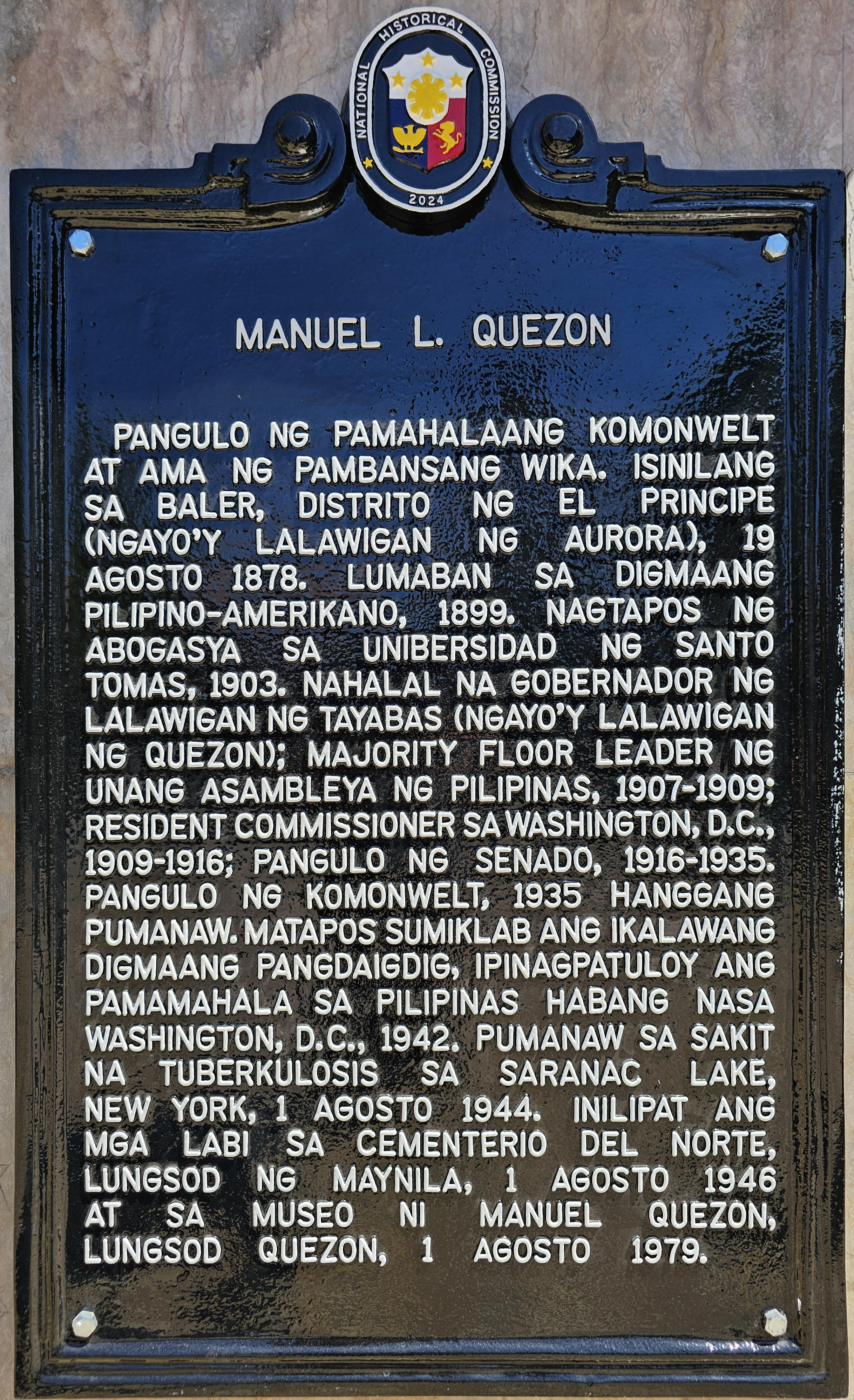 Marcador Histórico Manuel L. Quezon