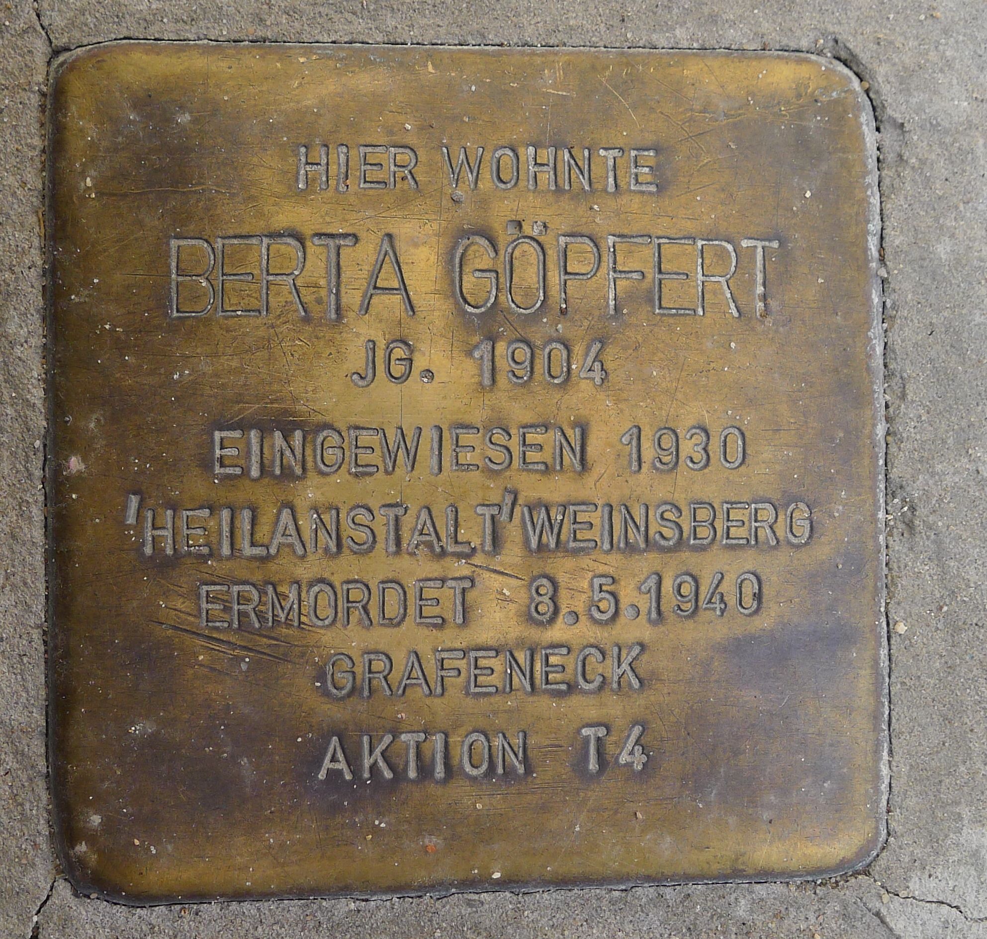 Stolperstein Dedicated to Berta Göpfert
