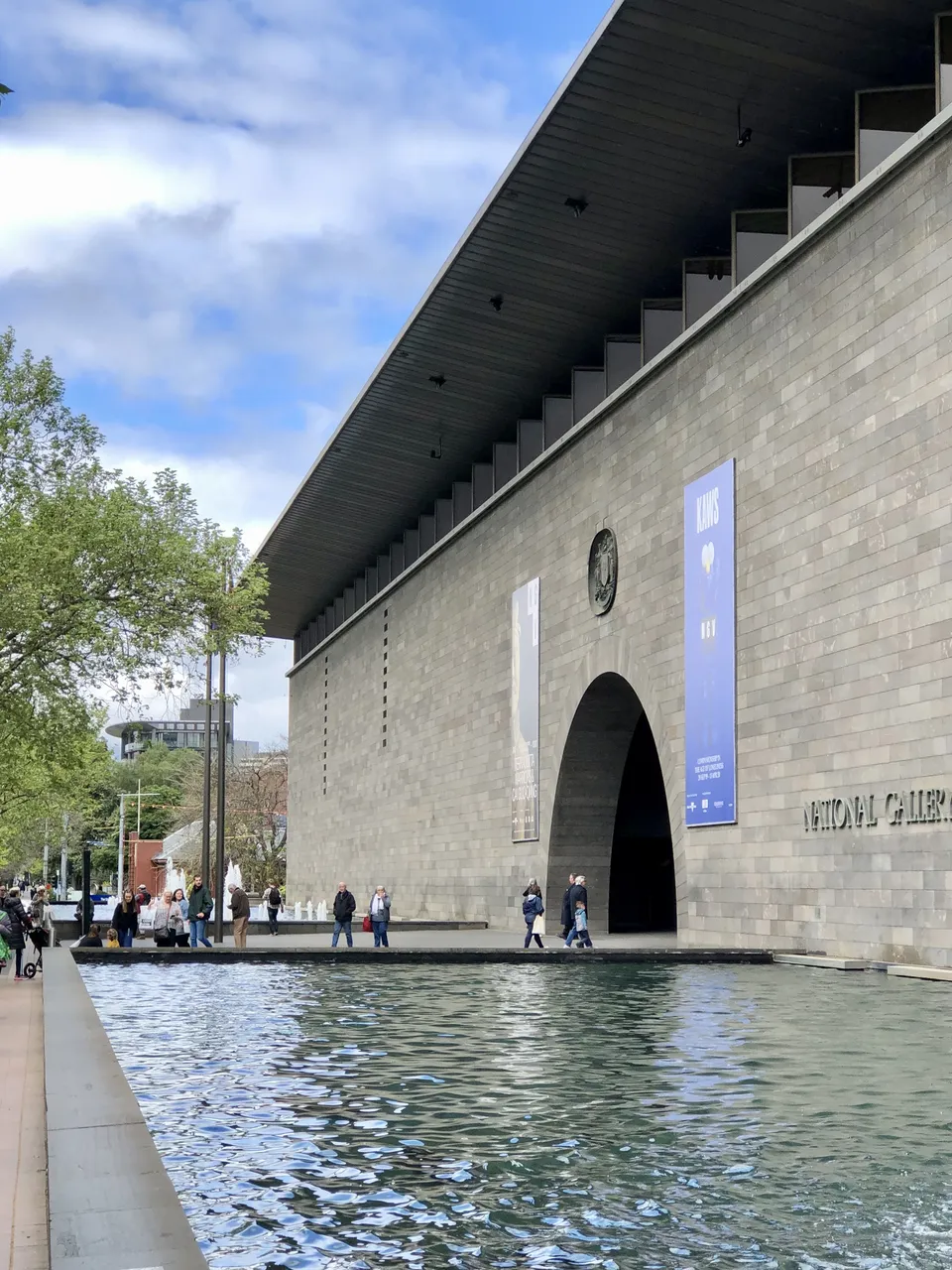 The National Gallery of Victoria's St Kilda Road façade and water wall