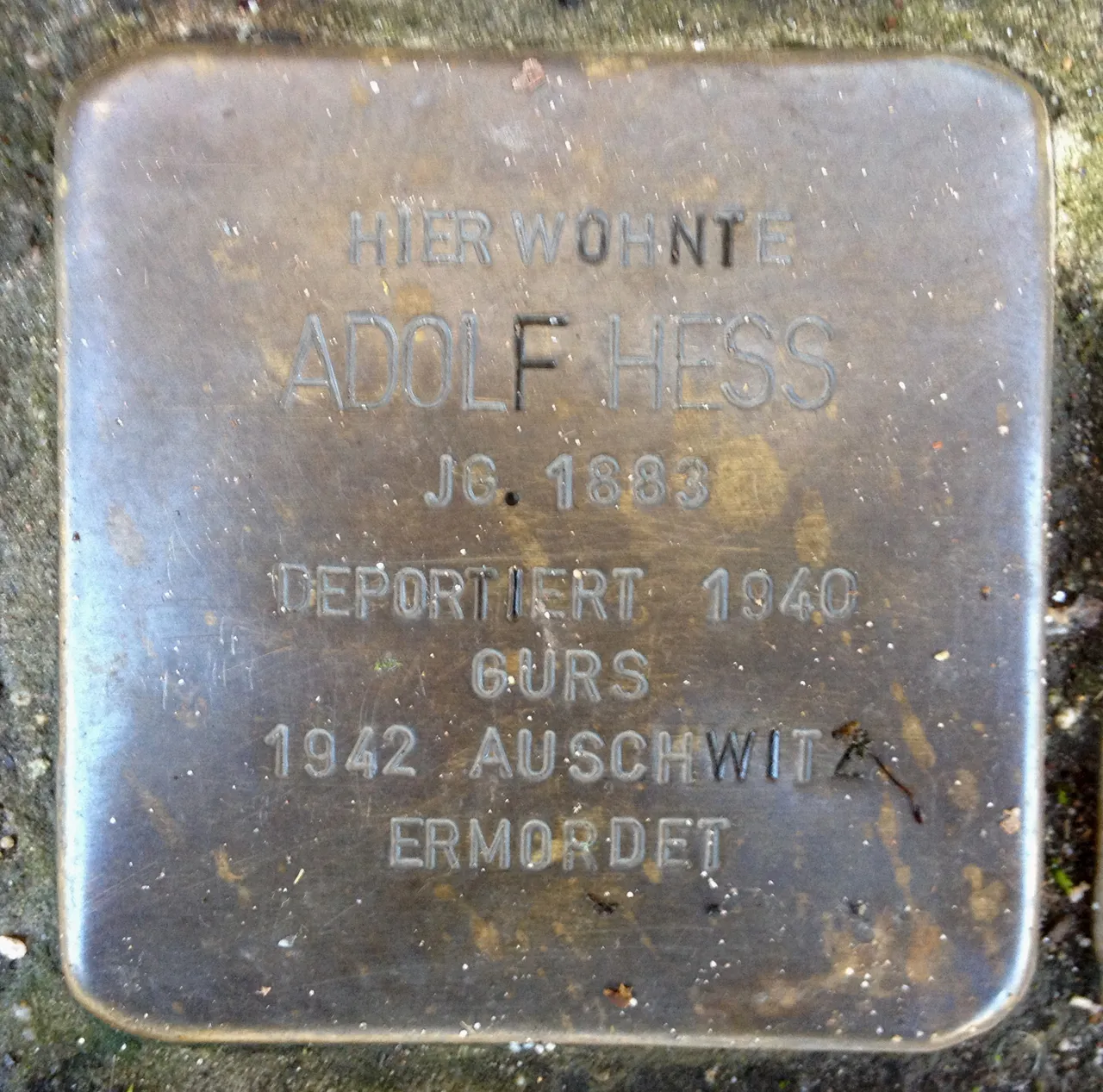 Stolperstein Dedicated to Adolf Heß